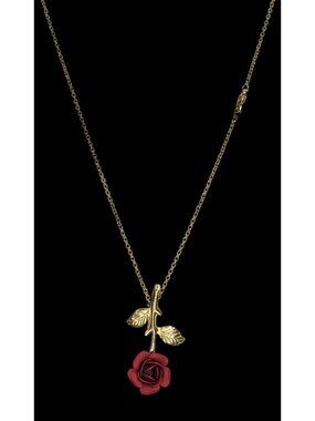 Vintage Rose Pendant Necklace Gold Red Floral Romance Convertible Brooch Necklac
